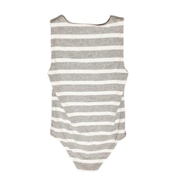 Loft Gray & White Striped Sleeveless Bodysuit S - Picture 3 of 8